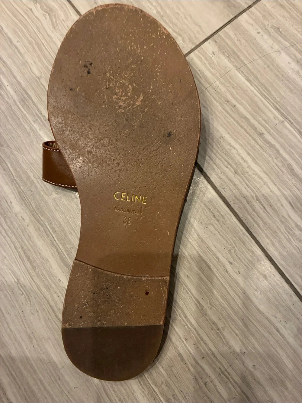 Celine Tan Brown Leather Slide Sandals, size 38 - Picture 3 of 3